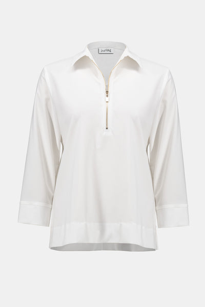 Joseph Ribkoff White Stretch Poplin Straight Top