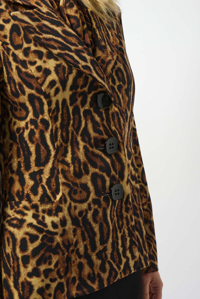 Joseph Ribkoff Black/Brown Silky Knit Animal Print Fitted Blazer