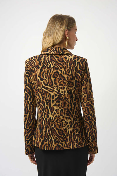 Joseph Ribkoff Black/Brown Silky Knit Animal Print Fitted Blazer
