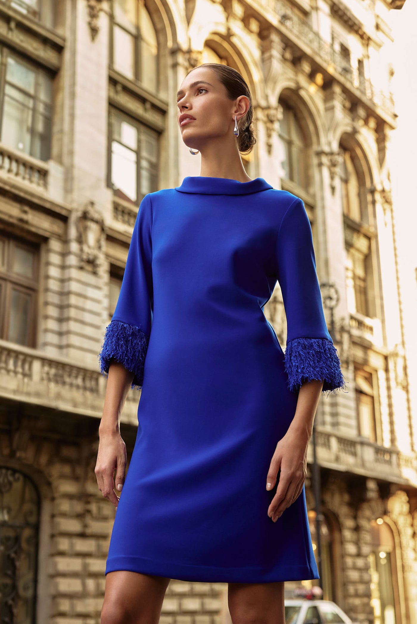 Joseph Ribkoff Royal Sapphire Silky Knit & Novelty A-Line Dress