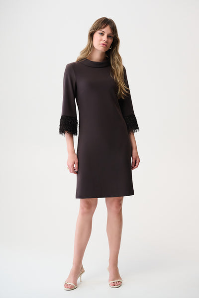Joseph Ribkoff Mocha Silky Knit & Novelty A-Line Dress