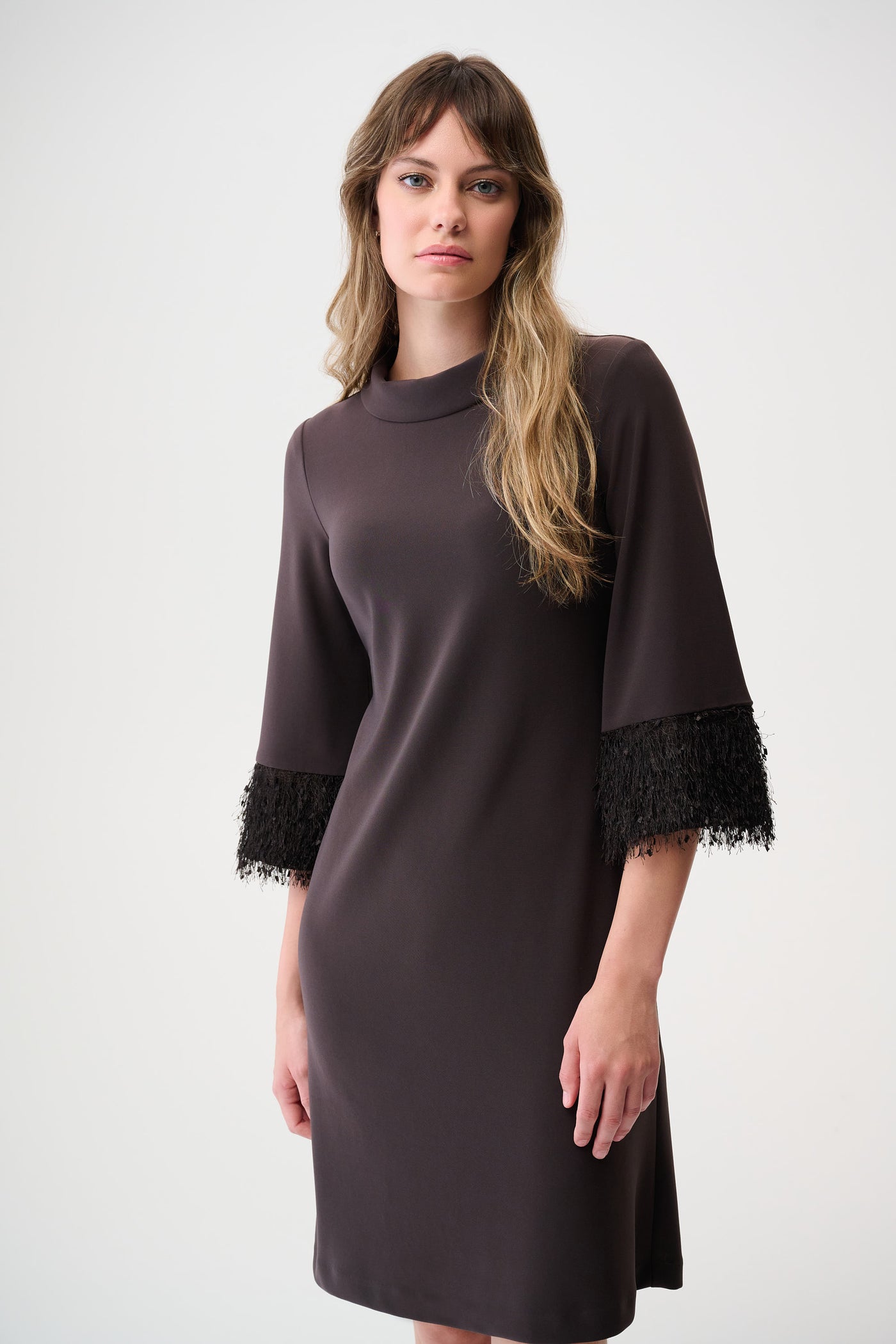 Joseph Ribkoff Mocha Silky Knit & Novelty A-Line Dress