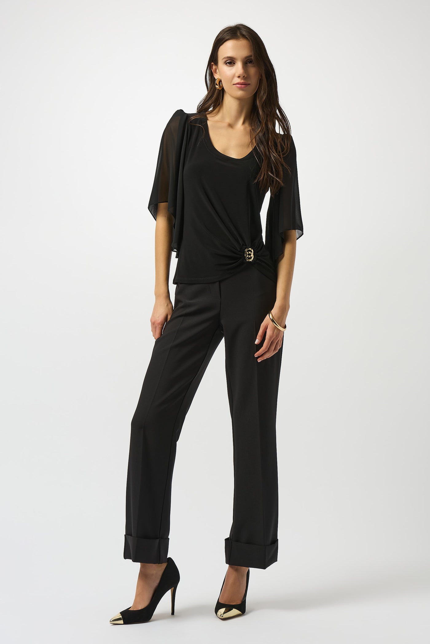Joseph Ribkoff Silky Knit and Chiffon Fitted Top