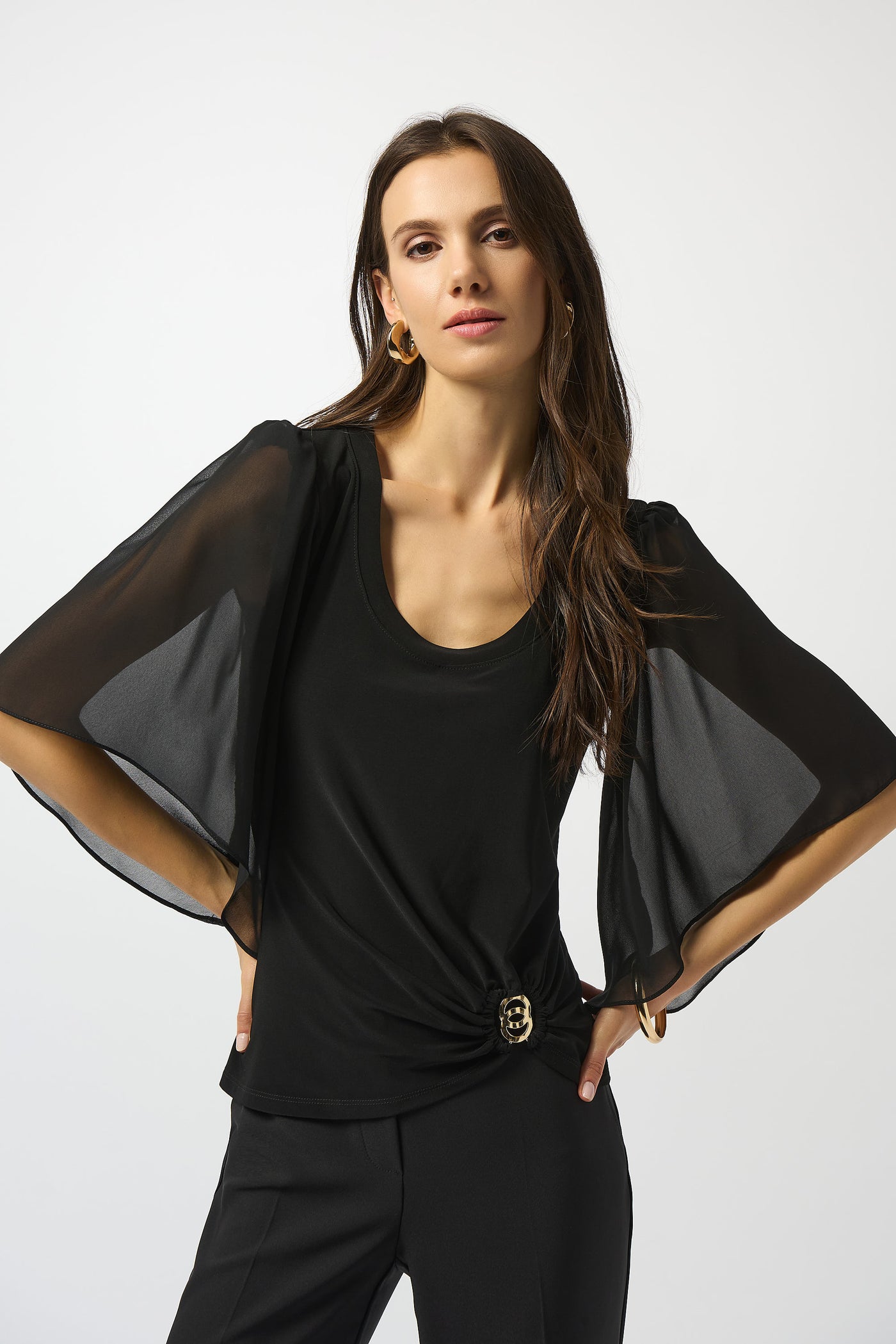 Joseph Ribkoff Silky Knit and Chiffon Fitted Top