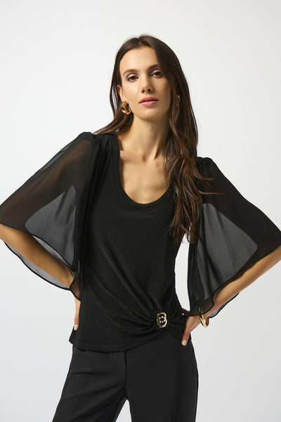 Joseph Ribkoff Silky Knit and Chiffon Fitted Top