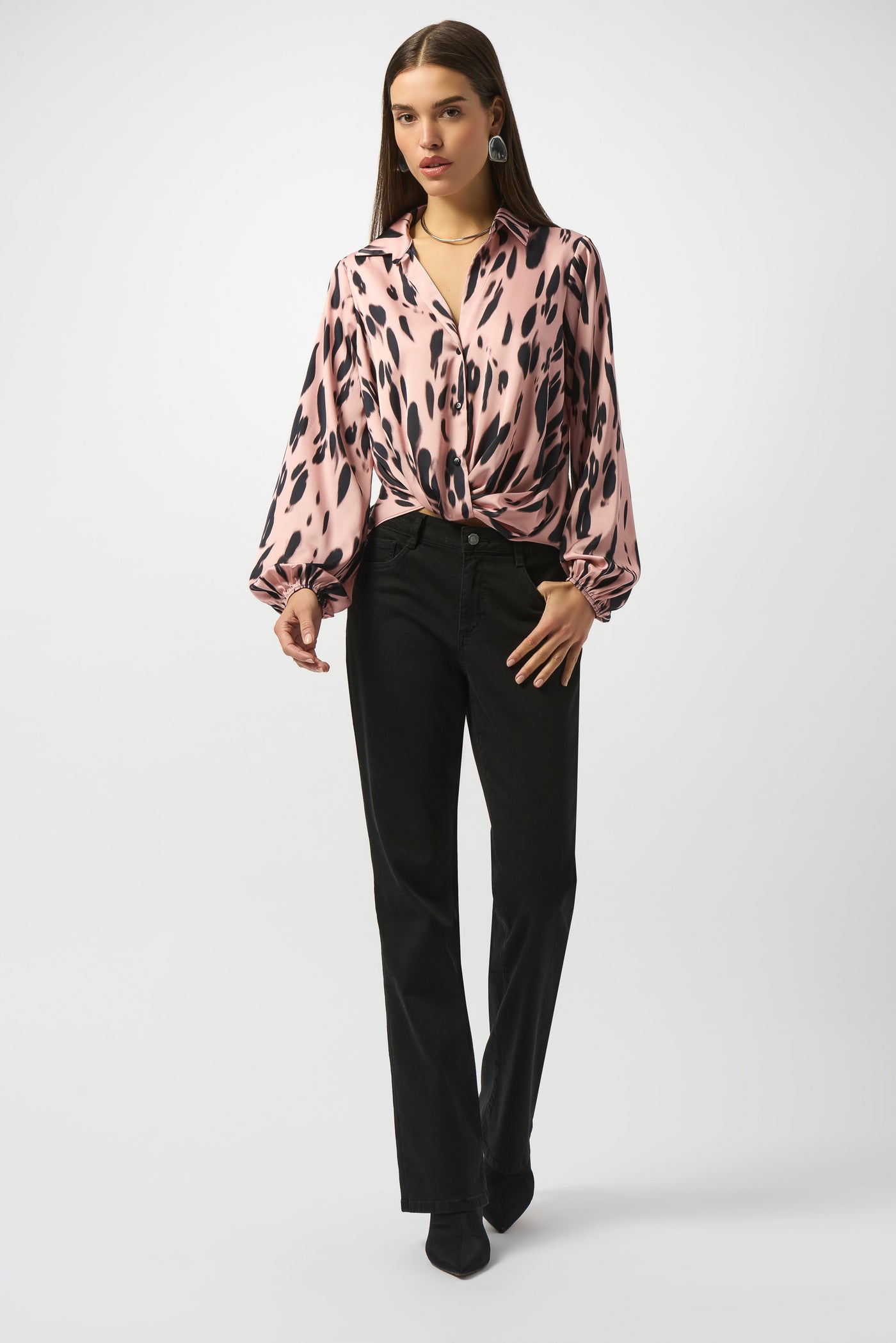 Joseph Ribkoff Recycled Satin Animal Print Draped Top