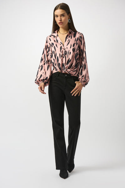 Joseph Ribkoff Recycled Satin Animal Print Draped Top