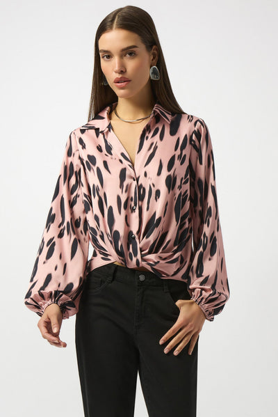 Joseph Ribkoff Recycled Satin Animal Print Draped Top
