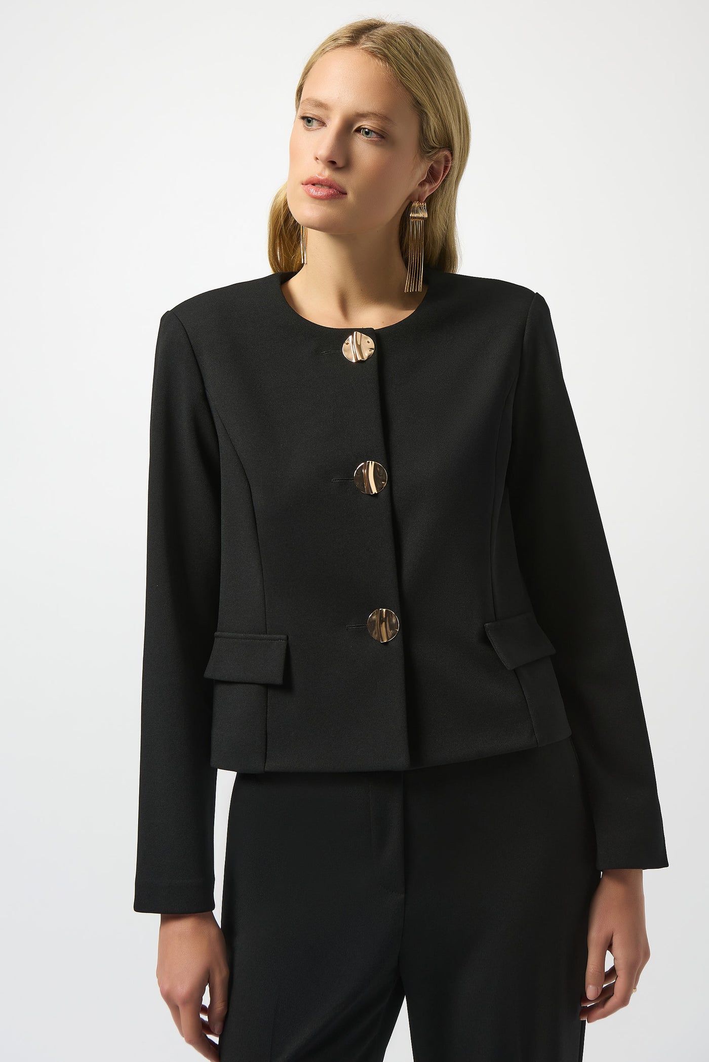 Joseph Ribkoff Black Scuba Crepe Boxy Blazer