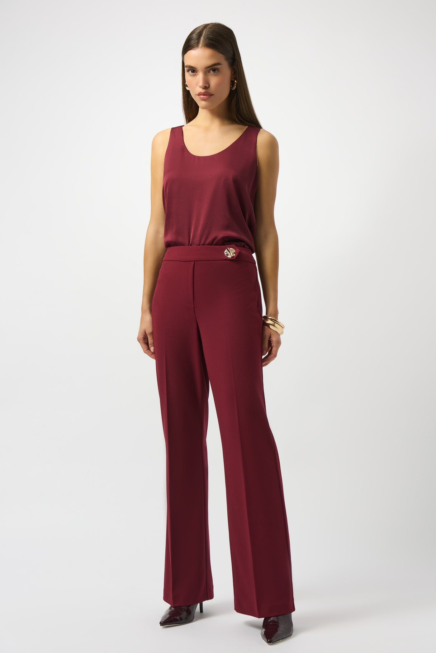 Joseph Ribkoff Merlot Scuba Crepe Wide-Leg Pants