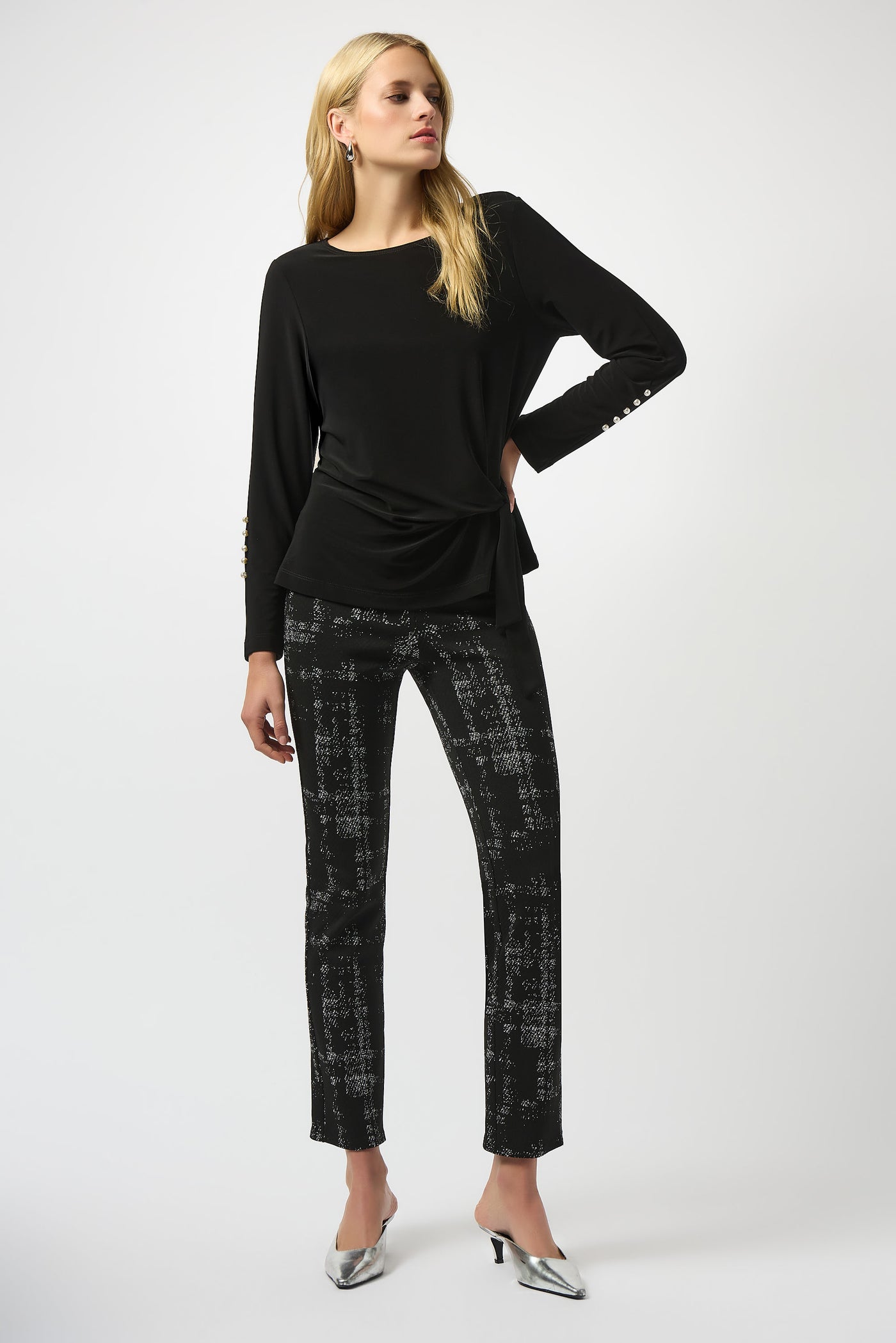 Joseph Ribkoff Jacquard Sweater Plaid Print Pull-On Pants