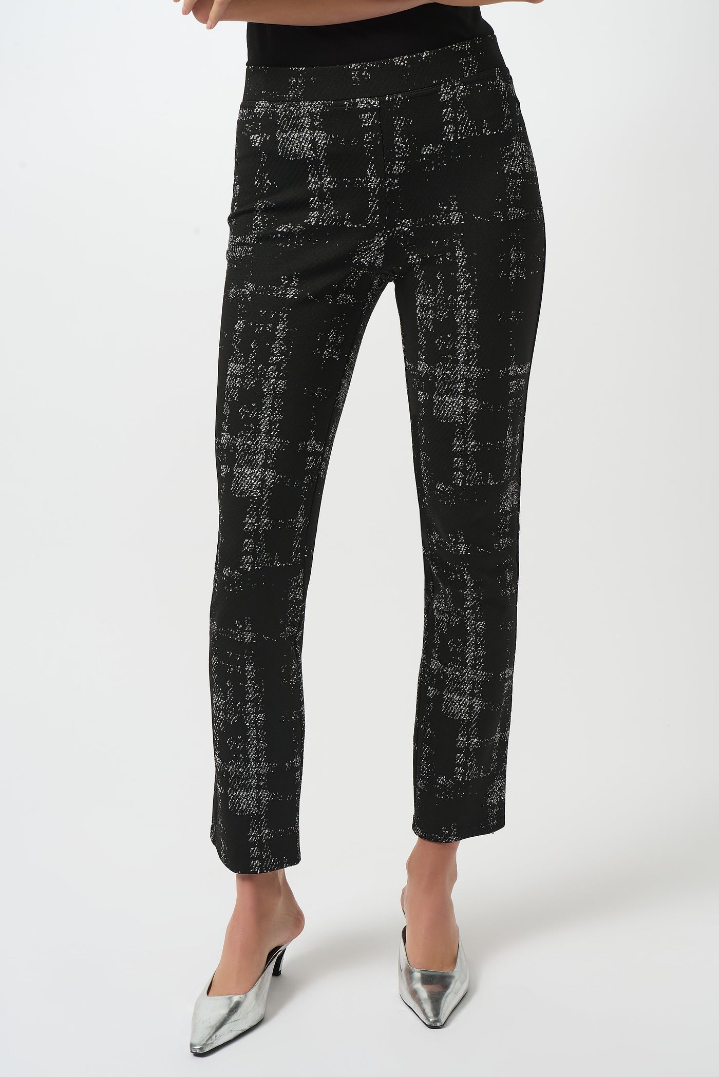 Joseph Ribkoff Jacquard Sweater Plaid Print Pull-On Pants