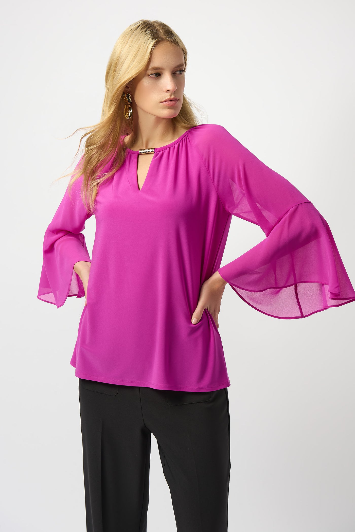 Joseph Ribkoff Cosmos Silky Knit and Chiffon Straight Top