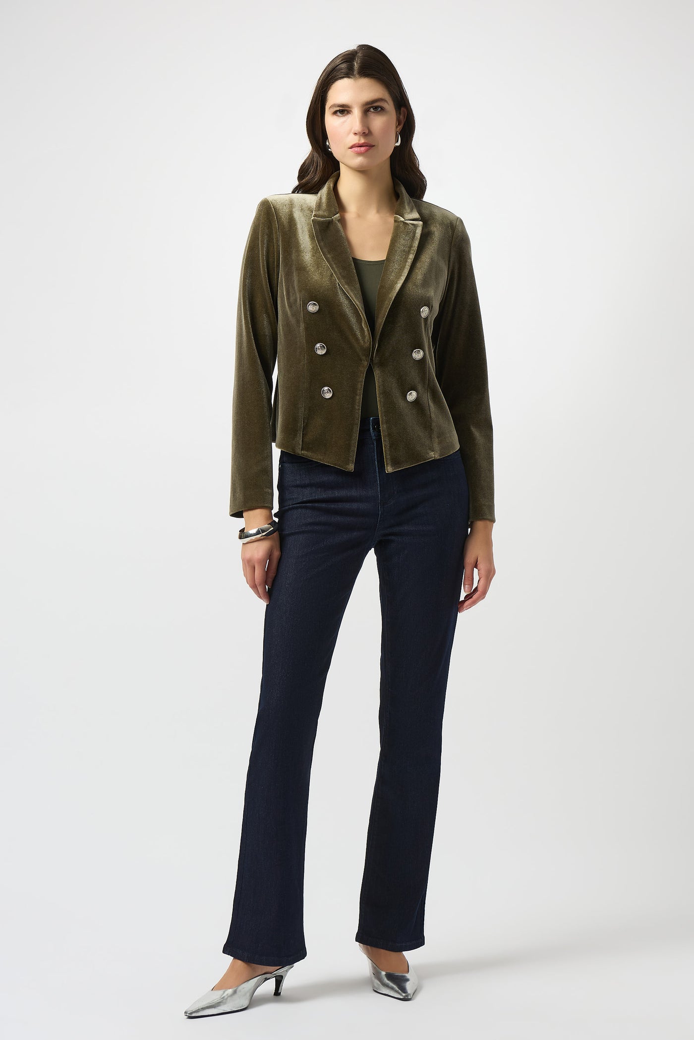 Joseph Ribkoff Khaki Velvet Fitted Blazer