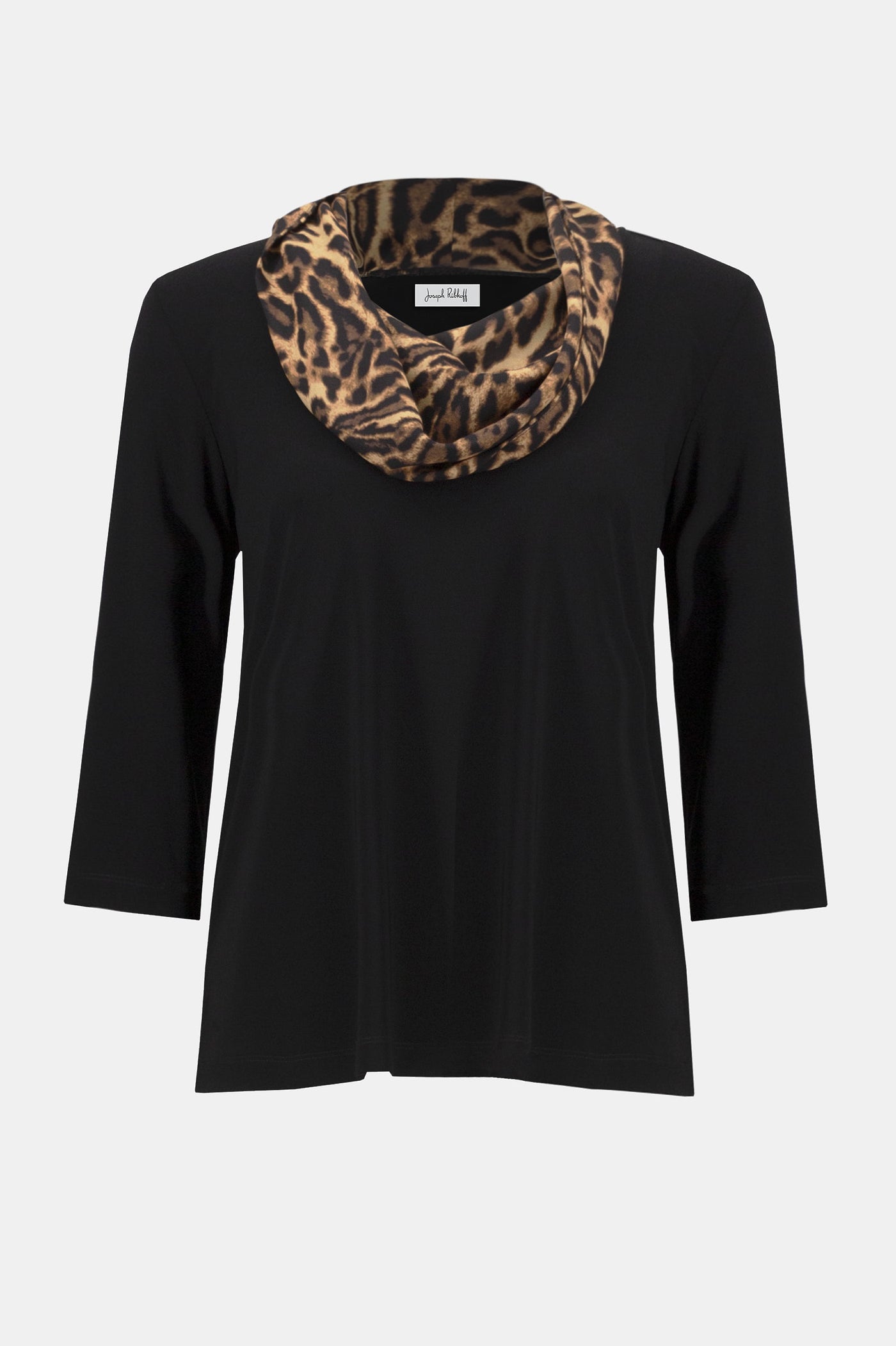 Joseph Ribkoff Silky Knit Fitted Top With Satin Animal Print Collar