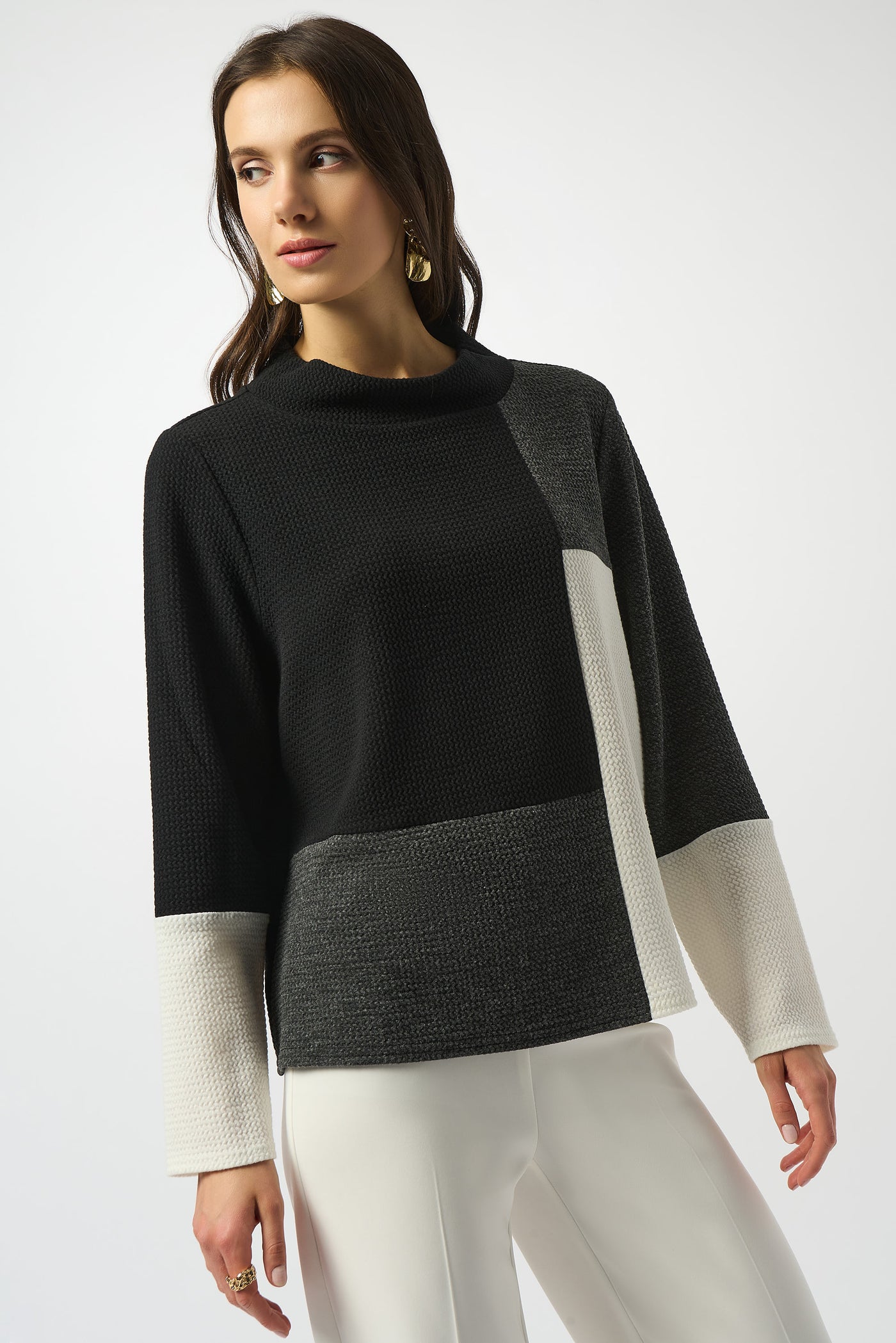 Joseph Ribkoff Jacquard Knit Colour-Block Boxy Jumper