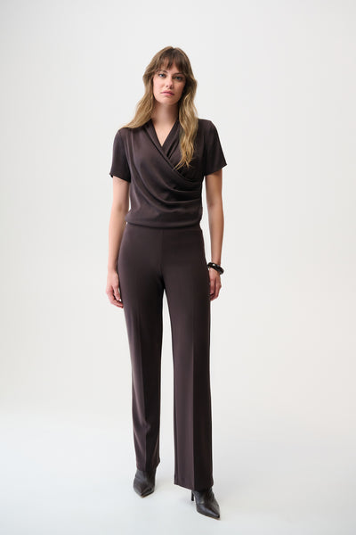 Joseph Ribkoff Mocha Recycled Satin And Silky Knit Wrap Top