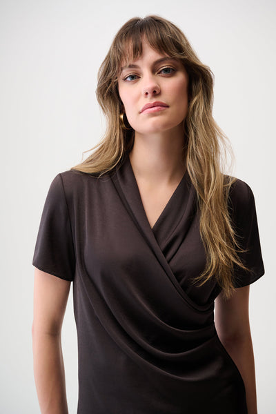 Joseph Ribkoff Mocha Recycled Satin And Silky Knit Wrap Top