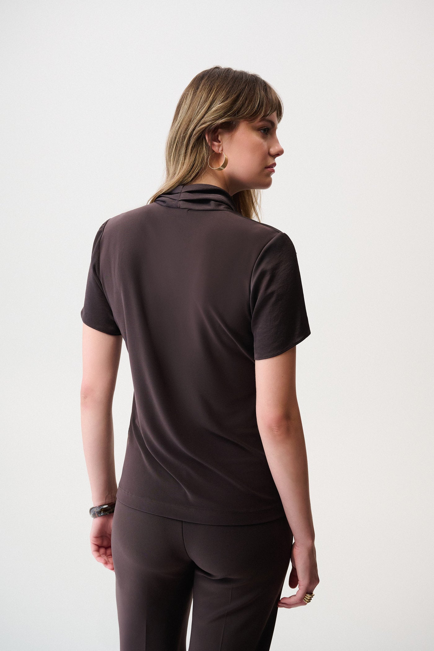 Joseph Ribkoff Mocha Recycled Satin And Silky Knit Wrap Top