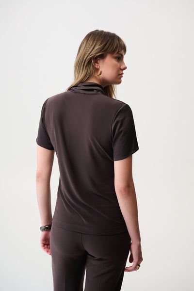 Joseph Ribkoff Mocha Recycled Satin And Silky Knit Wrap Top