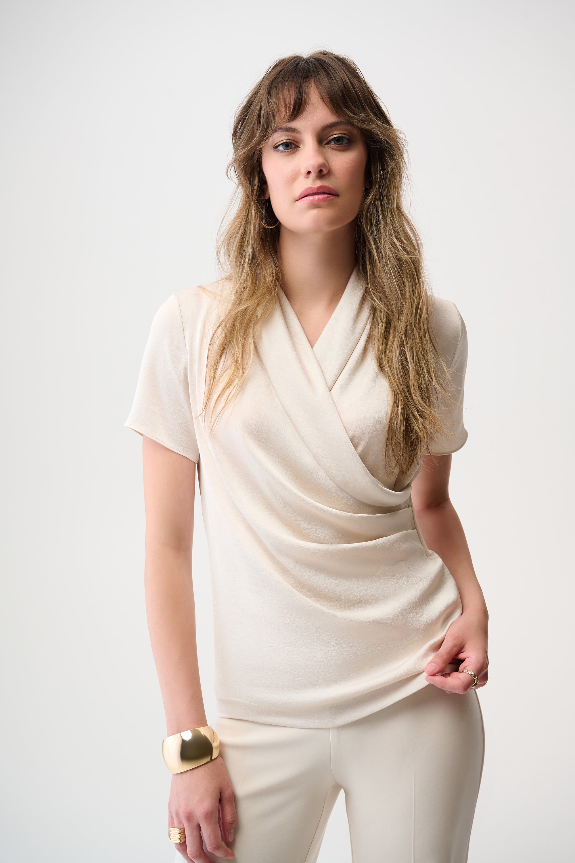 Joseph Ribkoff Birch Recycled Satin And Silky Knit Wrap Top – La Creme ...