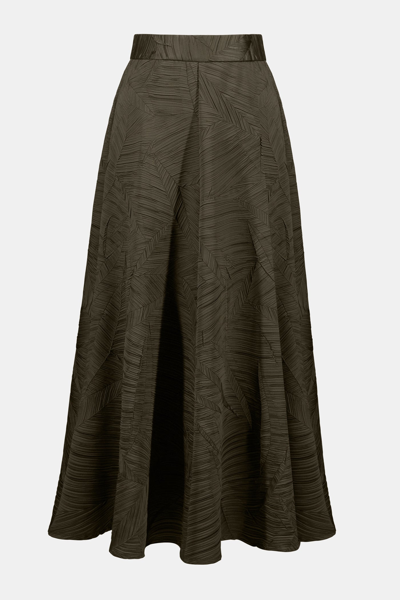 Joseph Ribkoff Avocado Pleated Satin Long Flared Skirt