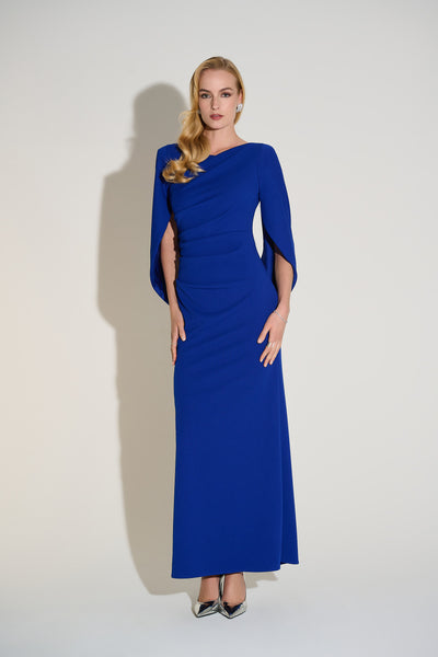 Joseph Ribkoff Signature | Scuba Crepe Trumpet Dress with Satin Cowl Sleeves