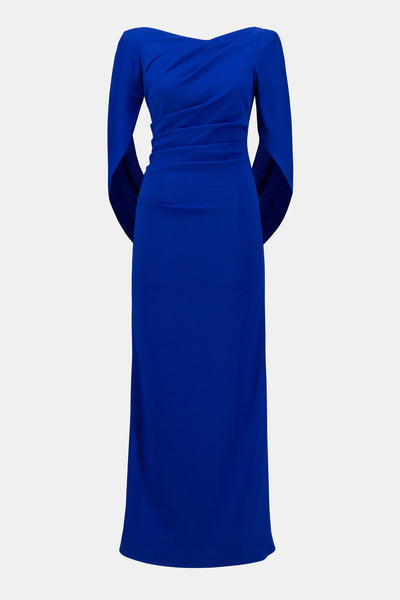 Joseph Ribkoff Signature | Scuba Crepe Trumpet Dress with Satin Cowl Sleeves