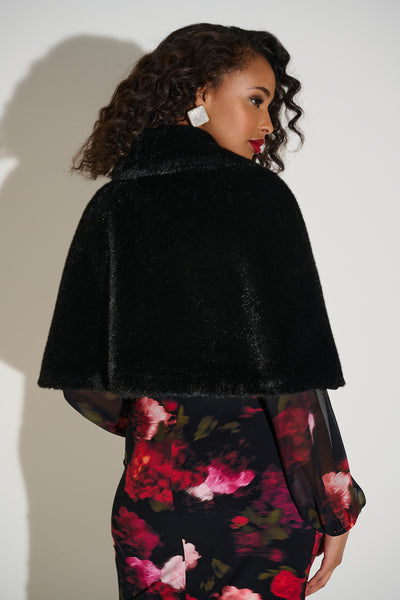 Joseph Ribkoff Faux Fur Cape with Crystal Brooch