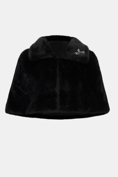 Joseph Ribkoff Faux Fur Cape with Crystal Brooch
