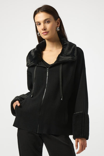 Joseph Ribkoff Sweater Knit Jacket With Fur Trim