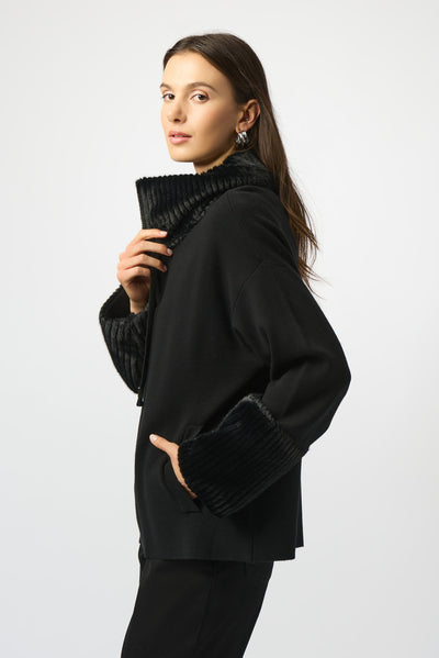 Joseph Ribkoff Sweater Knit Jacket With Fur Trim