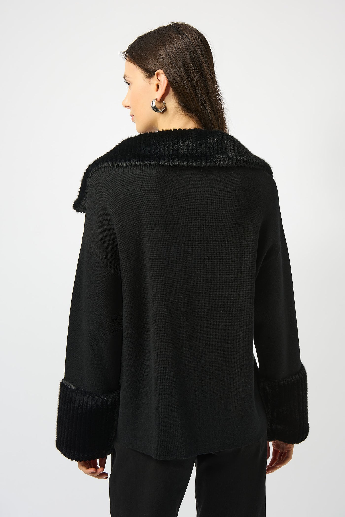 Joseph Ribkoff Sweater Knit Jacket With Fur Trim