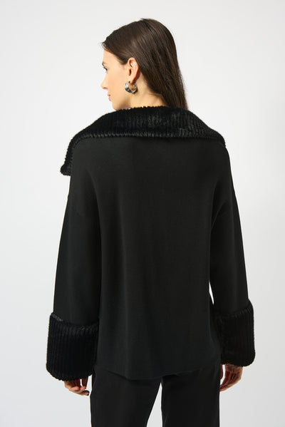 Joseph Ribkoff Sweater Knit Jacket With Fur Trim