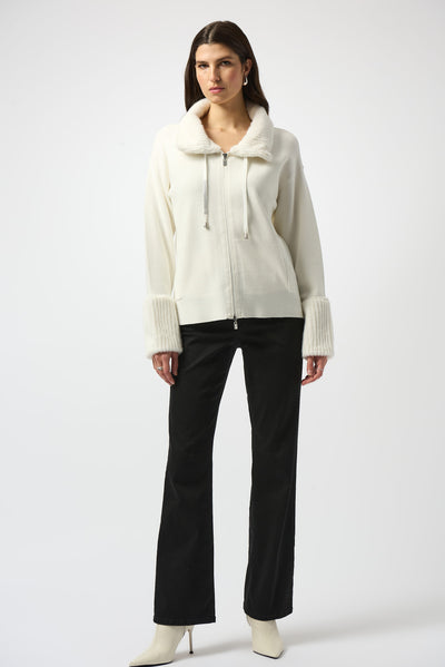 Joseph Ribkoff Winter Sweater Knit Jacket With Fur Trim