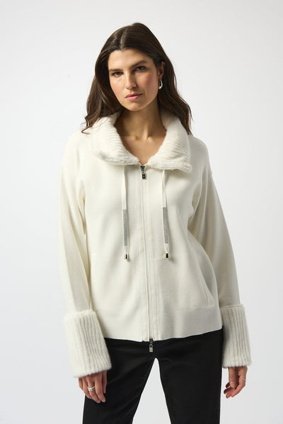 Joseph Ribkoff Winter Sweater Knit Jacket With Fur Trim