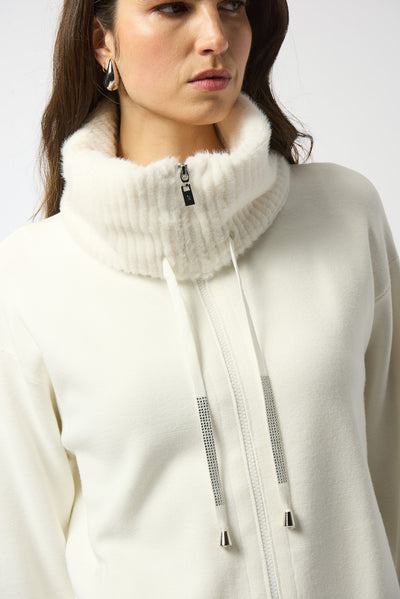 Joseph Ribkoff Winter Sweater Knit Jacket With Fur Trim