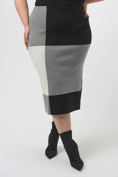 Joseph Ribkoff Black/Grey/Vanilla Jacquard Sweater Colour Block Skirt