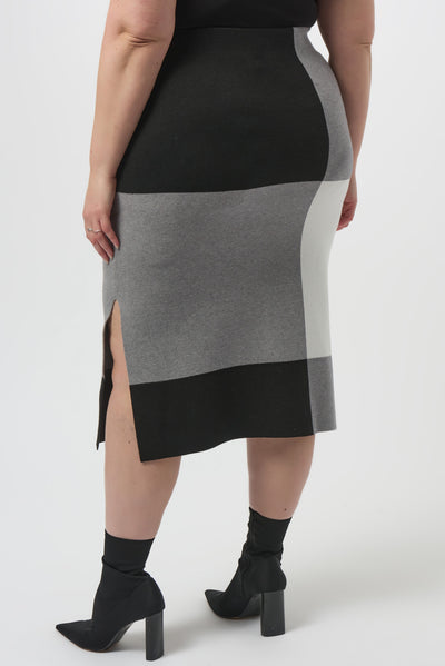 Joseph Ribkoff Black/Grey/Vanilla Jacquard Sweater Colour Block Skirt