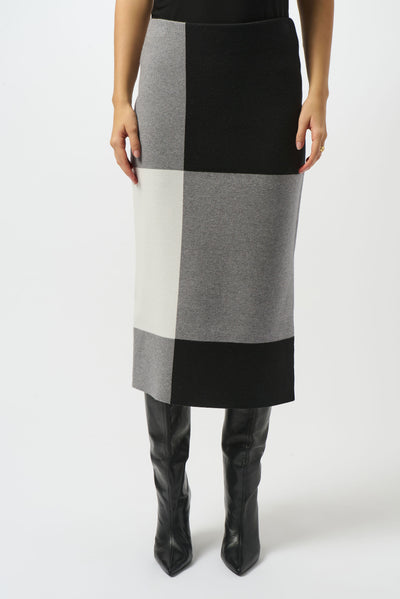 Joseph Ribkoff Black/Grey/Vanilla Jacquard Sweater Colour Block Skirt