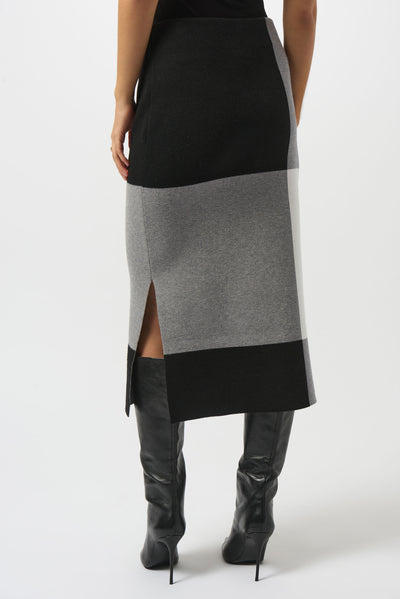 Joseph Ribkoff Black/Grey/Vanilla Jacquard Sweater Colour Block Skirt