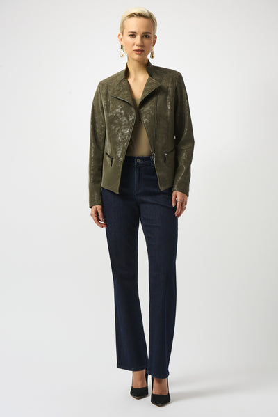 Joseph Ribkoff Foiled Faux Suede Fitted Moto Jacket