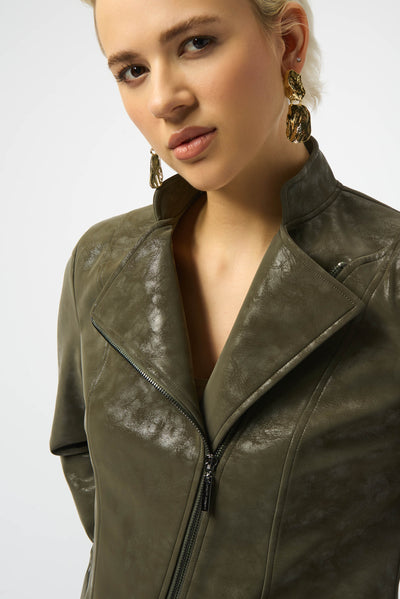 Joseph Ribkoff Foiled Faux Suede Fitted Moto Jacket