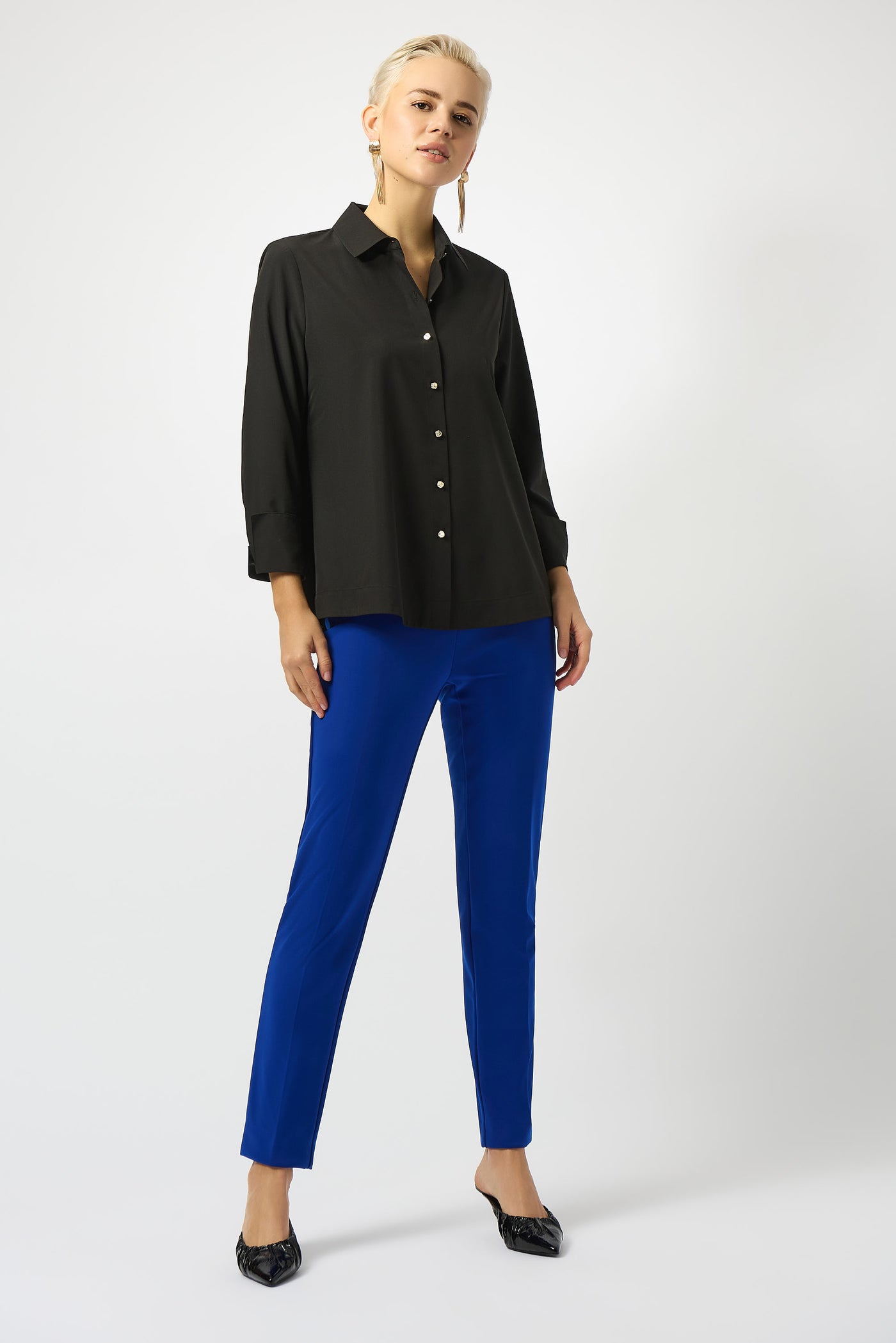 Joseph Ribkoff Stretch Poplin Button-Front Blouse with Zipper Accent