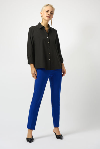 Joseph Ribkoff Stretch Poplin Button-Front Blouse with Zipper Accent