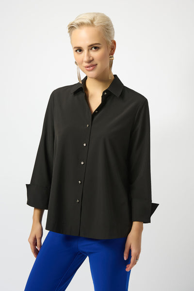 Joseph Ribkoff Stretch Poplin Button-Front Blouse with Zipper Accent