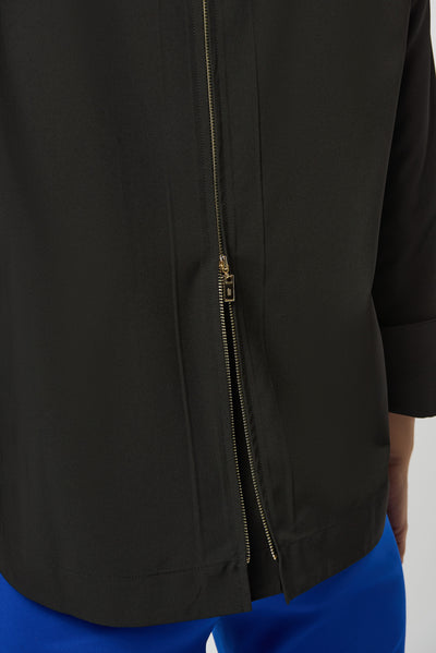 Joseph Ribkoff Stretch Poplin Button-Front Blouse with Zipper Accent