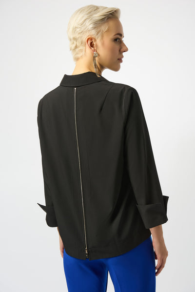 Joseph Ribkoff Stretch Poplin Button-Front Blouse with Zipper Accent