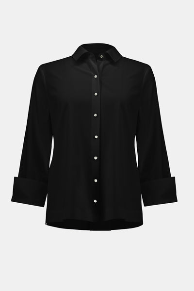 Joseph Ribkoff Stretch Poplin Button-Front Blouse with Zipper Accent