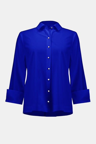 Joseph Ribkoff Sapphire Stretch Poplin Button-Front Boxy Blouse